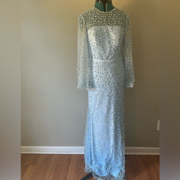 Made in Turkey, baby blue pearls and navy blue bead are spread over the dress - Picture 1 of 3